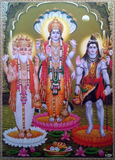 Hindu Tridev * Brahma, Vishnu, Shiva - POSTER (Big Size 20"x28") Hercules Disney, Shiva Tattoo, Shree Ganesh, Shiva Parvati Images, Lakshmi Images, Lord Shiva Family, Lord Murugan, Shiva Wallpaper, Lord Shiva Hd Images