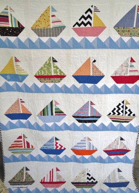 Sailboat Quilt, Nautical Baby Quilt, Nautical Cottage, Boat Quilt, Ocean Quilt, Nautical Quilt, Beach Quilt, Row Quilt, Cottage Quilt