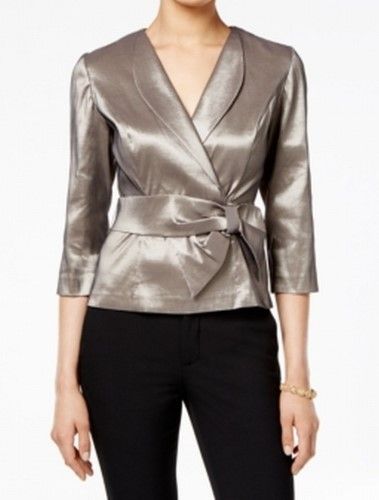 Alex Evenings Womens Metallic Bow Wrap Top, Size: Large, Nickel Mother Of The Bride Suits, Evening Blouses, Fashion Themes, Alex Evenings, Beauty Dress, African Wear, Dress Shirts For Women, Formal Attire, Wrap Top