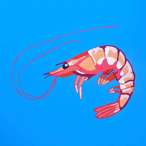 Shrimp Painting Acrylic, Cute Shrimp Art, Shrimp Reference, Fish Painting Ideas, Easy Animal Paintings, Shrimp Illustrations, Easy Posca Art, Posca Pens Art Ideas Easy, Seafood Painting