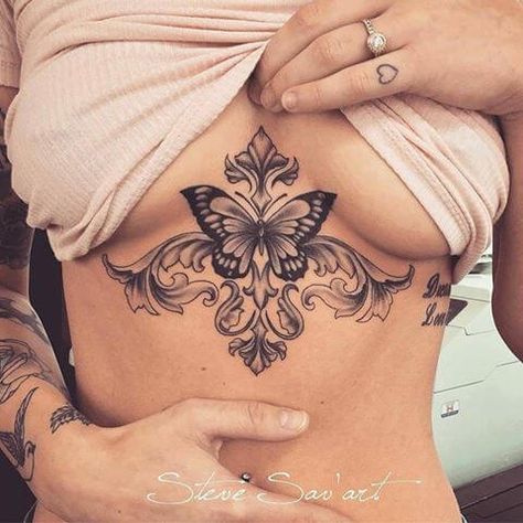 Tattoo Butterfly, Pretty Tattoos For Women, Geniale Tattoos, Dope Tattoos For Women, Stomach Tattoos, Sternum Tattoo, Cute Tattoos For Women, Tattoo Feminina, Poses Reference