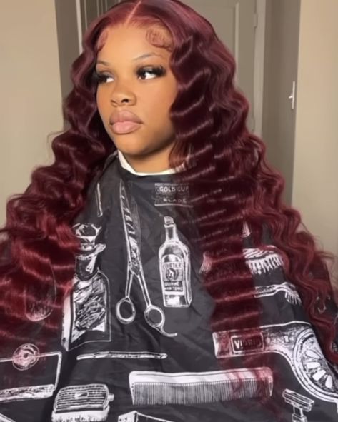 Crimped Red Hair, Burgundy Wig With Crimps, Crimps Hairstyles, Crimped Hairstyles, Adult Prom, Burgandy Hair, Wigs Hairstyles, Black Red Hair, Hairstyles For Black Hair