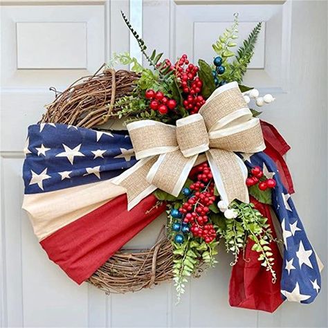 Scarf Wreath, Wreath With Bow, Memorial Day Decorations, Floral Door Wreaths, Patterned Scarf, Patriotic Wreaths, Ring Wreath, Flag Wreath, Suffolk Va