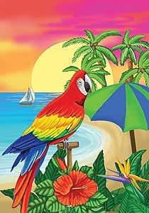 Parrot Painting, Summer Garden Flags, Garden Poles, Hawaiian Art, Cartoon Fish, Garden Decor Items, Garden Flag Stand, Outdoor Display, Summer Backgrounds