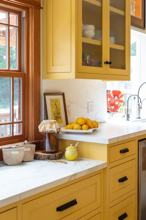 Yellow Lower Cabinets White Upper, Yellow Lower Kitchen Cabinets, Yellow Kitchen Cabinets Farmhouse, Marigold Kitchen Cabinets, Kitchen Yellow Cabinets, Mustard Yellow Cabinets, Mustard Kitchen Cabinets, Mustard Yellow Kitchen Cabinets, Mustard Cabinets