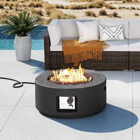 Brayden Studio Czinege 12'' H x 28'' W Concrete Propane Outdoor Fire Pit Table | Wayfair White Fire Pit, Fire Pit Coffee Table, Firepit Table, Outdoor Propane Fire Pit, Outdoor Fire Pit Table, Magnesium Oxide, Studio Table, Forest Hill, Propane Fire Pit