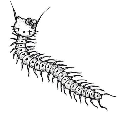 Scary Centipede Tattoo, Whimsical Goth Tattoo, Centipede Tattoo Design, Centipede Drawing, Centipede Art, Centipede Tattoo, Cool Album Covers, Creepy Tattoos, Spine Tattoos