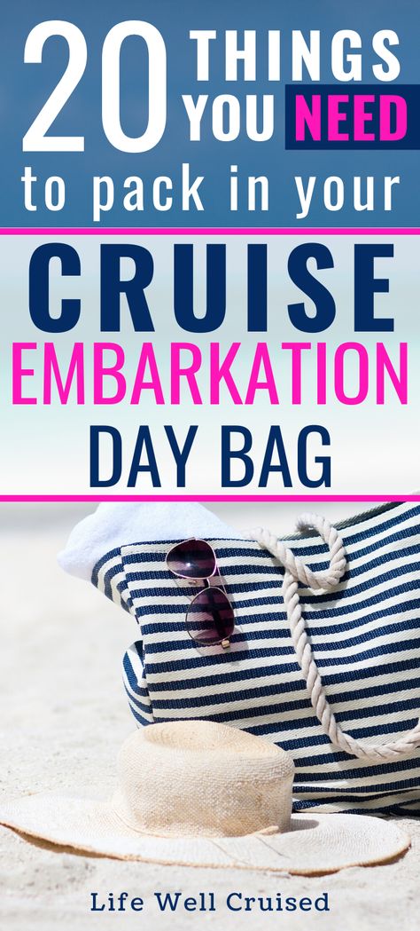 Are you going on a cruise and wondering what to bring in your carry on bag for embarkation day? These 20 items are really the necessities you need, and that cruiser's have said they've REGRETTED not bringing. Don't make these rookie mistakes - make sure you pack your cruise essentials for the first day of your cruise! #cruiseembarkationday #cruisecarryonbag #cruiseembarkationbag #cruiseitems #cruisemusthaves #cruisepacking Cruise Day Bag, Cruise Embarkation Day Bag, Embarkation Day Bag, Best Beach Bag For Cruise, What To Pack For A 5 Day Cruise, Cruise Goody Bag Ideas, 8 Day Cruise Packing List, What To Bring On A Cruise, Cruise Embarkation Day Outfit