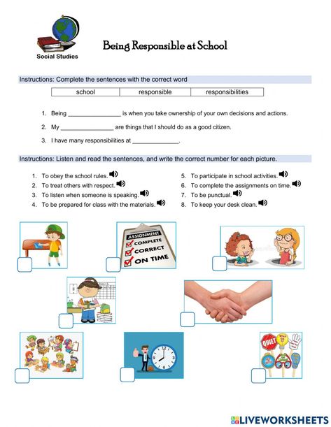 Moral Science Worksheet, Live Worksheet, Past Tense Worksheet, Being Responsible, Multi Step Equations, Algebra Worksheets, School Id, School Rules, Good Citizen