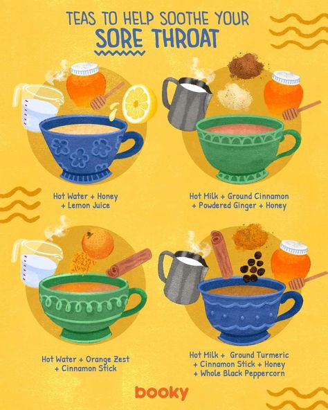 Booky - Soothing a sore throat? Here are four easy tea... Throat Tea, Sore Throat Tea, Best Cough Remedy, Throat Remedies, Sore Throat Remedies, Tea For Colds, Sore Throat And Cough, Tea Remedies, Easy Teas