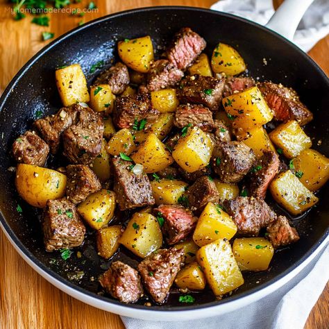 A savory and satisfying dish, Garlic Butter Steak Bites and Potatoes are perfect for a hearty dinner. Easy to make and full of flavor. Butter Steak Bites And Potatoes, Steak Bites And Potatoes, Garlic Butter Steak Bites, Butter Steak Bites, Make Garlic Butter, Steak And Potatoes, Garlic Steak, Butter Steak, Nacho Cheese Sauce