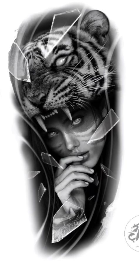 Tiger Head Tattoo, Female Warrior Tattoo, Face Tattoos For Women, Native Tattoos, Girl Face Tattoo, Realistic Tattoo Sleeve, Tiger Tattoo Design, Japan Tattoo Design, Sketch Tattoo Design