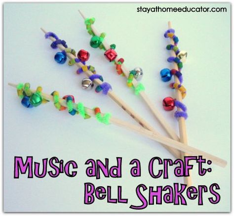 cute!  could wrap the pipe cleaners with jingle bells around popsicle sticks instead of chopsicks, so that they aren't so pokey and dangerous with our little dancers Music Crafts Preschool, Preschool Music Lessons, Playgroup Activities, Preschool Music Activities, Instrument Craft, Kindergarten Music, Craft Bells, Music Camp, Music Lessons For Kids