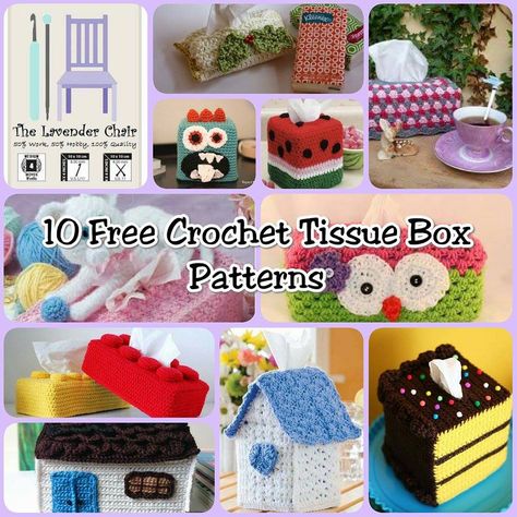 Not only do these crochet tissue box cover patterns make your Kleenexes look cute, it's a great way to dress up your home, Especially with allergy season! Crochet Tissue Box Cover Free Pattern Toilet Paper, Tissue Box Cover Crochet Pattern Free, Tissue Crochet Cover, Crochet Square Tissue Box Cover Free Pattern, Tissue Holder Crochet, Crochet Desk Accessories Free Patterns, Tissue Box Covers Crochet, Crochet Kleenex Box Cover, Crochet Tissue Box Cover Free Pattern