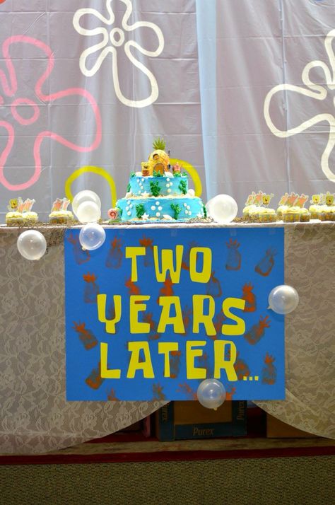 Handmade two years later sign for a spongebob party Spongebob Squarepants Party, Birthday Spongebob, Spongebob Birthday Party Decorations, Spongebob Birthday Party, 25th Birthday Parties, Spongebob Party, Spongebob Birthday, Two Years Later, 6th Birthday Parties