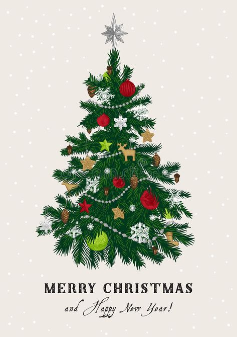 Christmas tree. Vector vintage illustration. Merry Christmas And Happy New Year. #Sponsored , #sponsored, #Sponsored, #tree, #vintage, #Happy, #Vector X Mas Tree, Christmas Tree Vector, Christmas Tree Poster, Christmas Tree Illustration, Happy New Year Greeting Card, Christmas Stock Photos, Christmas Leaves, New Year Greeting Card, New Year Illustration