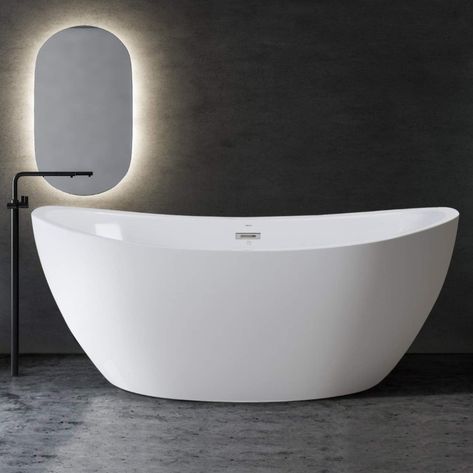 FerdY Naha 67" Acrylic Freestanding Bathtub, Curve Edge Freestanding Soaking Bathtub, Glossy White, cUPC Certified, Toe-Tap Chrome Drain & Overflow Assembly Included, 02588 Soaking Tubs, Slipper Tubs, Bath Store, Bathtub Drain, Freestanding Bath, Freestanding Bathtub, Acrylic Bathtub, Soaking Bathtubs, Relaxing Bath