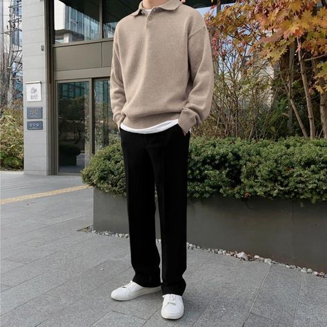 Polo Sweater - Shop at The Korean Fashion Korean Fashion Chic, Drape Pants, Jersey Vintage, 150 Lbs, Vintage Pullovers, 110 Lbs, Blue Khakis, Polo Sweater, Men's Clothes