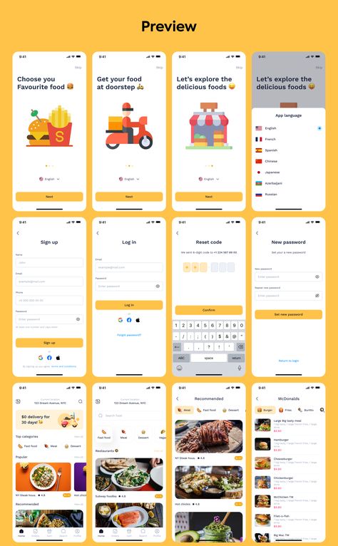 Foodka - Food Delivery App UI kit — UI Kits on UI8 Food App Color Palette, Food Delivery App Ui Design, Food Ui Design, Food Delivery Design, Food App Design, Delivery App Design, Food App Ui, Delivery App Ui, Fonts Website