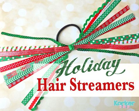 how to make hair streamers - christmas theme Hair Streamer, Hair Bow Instructions, Holiday Hair Accessories, Hair Ties Diy, Perfect Ponytail, Christmas Hair Accessories, Hair Bow Tutorial, Holiday Hair, Spiked Hair