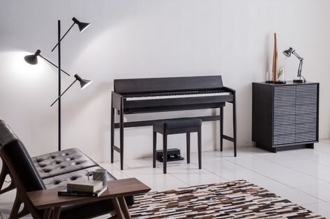 Roland Piano, Piano Room Decor, Piano Bench, Upright Piano, Piano Room, Solid Wood Cabinets, Design Salon, Aichi, Digital Piano