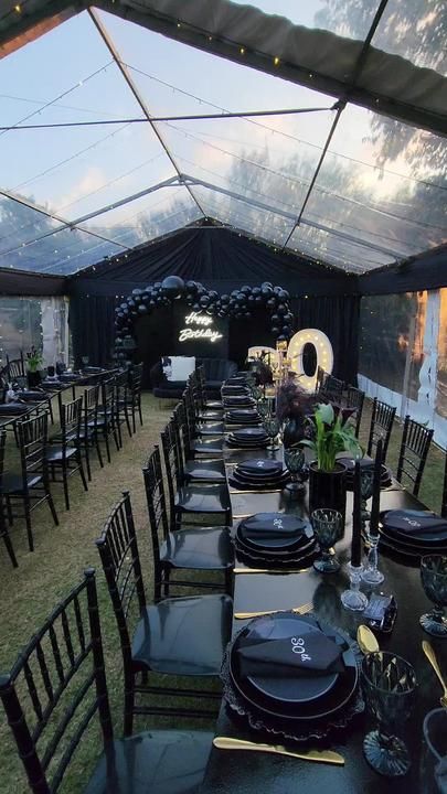 Black Tie Birthday Party, Black Birthday Party, Outside Fun, All Black Party, Black Party Decorations, 30th Birthday Themes, 30th Birthday Party Decorations, Dream Birthday, Events Business