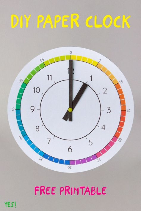 Looking for simple ideas how to teach your toddler or preschooler about time? With a paper clock! We have designed a colorful paper #clock template with a simple diy tutorial to make it at home! So much fun learning about time! #yeswemadethis #tellingtime #diypapercrafts #diypaper #learningactivities Clock Learning For Kids, Clock Learning, Clock Printable, Paper Clock, Learning Clock, Clock Template, Learn To Tell Time, Teaching Time, Clock For Kids