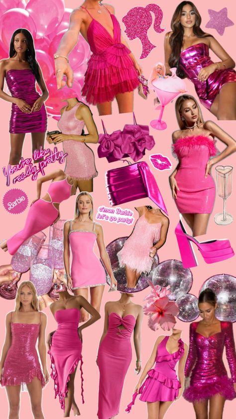 Bachelorette Outfit Themes, Hen Do Outfits, Barbie Bachelorette, Pink Party Theme, Pink Bachelorette Party, Barbie Theme Party, Pink Bachelorette, Hen Party Outfits, Disco Theme