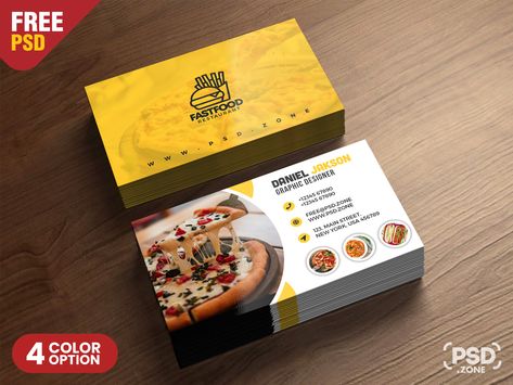 PSD Fast Food Restaurant Business Card Design Restaurant Business Card Design, Restaurant Card Design, Design Kemasan, Restaurant Card, Brochure Food, Food Business Card, Restaurant Business Cards, Business Card Template Psd, Free Business Card Templates