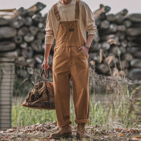 Style Salopette, Cargo Jumpsuit, Overalls Fashion, Style Overalls, Mens Overalls, Fitted Jumpsuit, Long Trousers, Bib Overalls, Retro Men