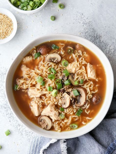 This is a quick and easy chicken ramen soup recipe for nights when you feel like staying in! Chicken Ramen Soup, Easy Chicken Ramen, Fresh Ramen Noodles, Ramen Soup Recipes, Chicken Ramen Recipe, Completely Delicious, Ramen Broth, Easy Ramen, Chicken Ramen