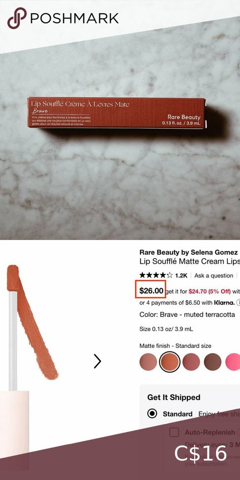 Rare Beauty Lip Soufflé Matte Cream Lipstick | Brave | NEW Rare Beauty Lip, Rare Beauty By Selena Gomez, Makeup Kits, Cream Lipstick, Rare Beauty, Lip Cream, Makeup Kit, The Shade, Selena Gomez