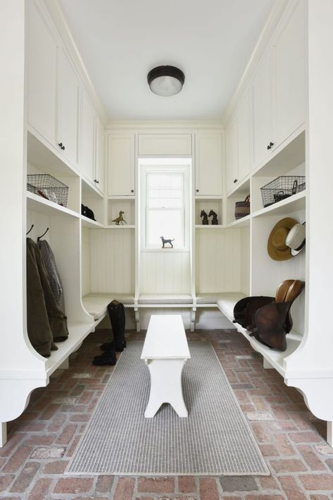 15 Gorgeous Laundry Room & Mudroom Ideas Laundry Room And Mudroom, Laundry Room/mudroom, French Farmhouse Kitchen, Antique Bench, Dog Washing Station, Laundry Space, Mudroom Ideas, Checkerboard Floor, Mudroom Entryway