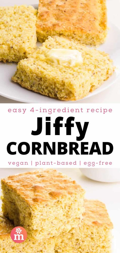 Easy Vegan Cornbread, Vegan Jiffy Cornbread Recipe, Vegan Cornbread Recipe, Jiffy Cornbread Recipes, Egg Substitutes, Vegan Breads, Vegan Cornbread, Delicious Cornbread, Vegan Sandwich Recipes