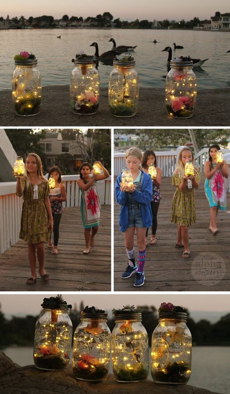 Kids Learn to Make Their Own Light-Up Fairy Jars (sunset) by Brenda Ponnay for Alphamom.com Fairy Theme Birthday Party, Enchanted Forest Birthday, Forest Birthday Party, Enchanted Forest Party, Fairy Garden Birthday Party, Fairy Tea Parties, Forest Birthday, Forest Party, Fairy Lanterns