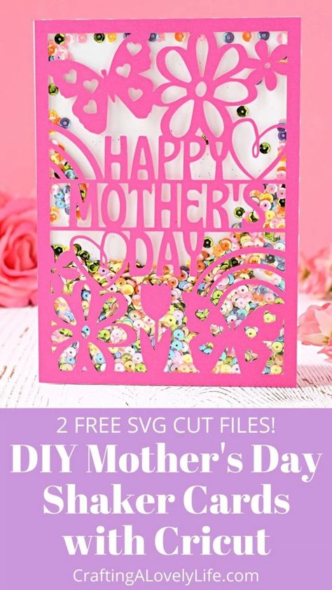 Today I am going to show you how to make these beautiful Mother’s Day shaker cards using your Cricut and cardstock. This project is perfect for beginners so if you have never made shaker cards with your Cricut before then this is a great tutorial to start with! EASY SHAKER CARDS WITH CRICUT, DESIGN SPACE, DIY, CRICUT MAKER, CRICUT EXPLORE, CRICUT JOY, CRICUT TUTORIALS, DIY TUTORIAL, EASY CRICUT PROJECTS, CRICUT PAPER CRAFT, CRICUT PAPER CARDS TUTORIAL Cardstock Cards Diy, Scrapbook Cricut Ideas, Cards With Cricut, Greeting Cards With Cricut, Diy Cards Cricut, Cricut Greeting Cards Ideas, Cards Made With Cricut, Cricut Mothers Day Projects, Cricut Cardstock Projects Free