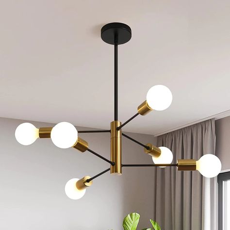 Garwarm Sputnik Chandelier Mid Century Modern Chandeliers Light Fixture Industrial Adjustable Black & Gold Ceiling Pendant Lighting for Living Room Dining Bedroom Kitchen Foyer - Walmart.com Chandelier Black And Gold, Dinning Room Light Fixture, Transitional Mid Century Modern, Pendant Lighting Living, Dinning Room Lighting, Gold Light Fixture, Mid Century Modern Chandelier, Modern Lighting Chandeliers, Gold Ceiling