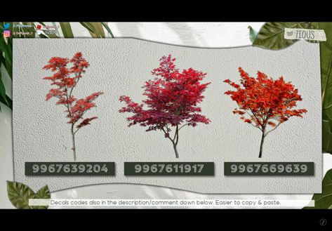 Fall Trees Decal Codes Bloxburg, Bloxburg Fall Tree Decal Codes, Autumn Decals Bloxburg Plants, Decal Tree Bloxburg, Bloxburg Autumn Tree Decals, Autumn Plant Decals Bloxburg, Bloxburg Fall Tree Decals, Bloxburg Fall Plant Decals, Fall Plant Decals Bloxburg