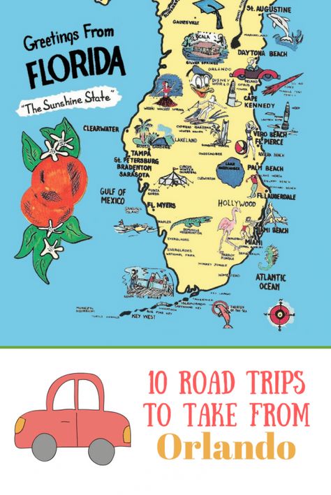 10 Great Road Trips to Take from Orlando! Take a Theme Park Break! Florida Road Trip, Bradenton Beach, Orlando Theme Parks, Trip Destinations, Orlando Travel, Daytona Beach Florida, Road Trip Destinations, Road Trip With Kids, Visit Florida