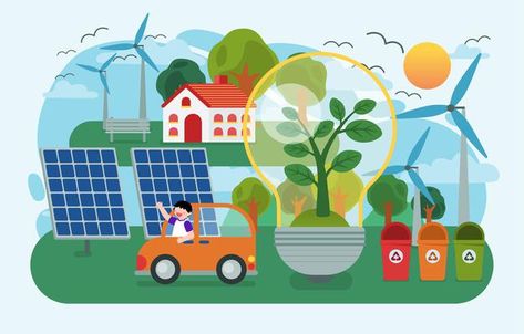 Renewable Energy Illustration, Nuclear Poster, Solar City, Nuclear Power Station, Ecology Design, Solar Power Plant, Cartoon Trees, Tree Sketches, Nuclear Energy