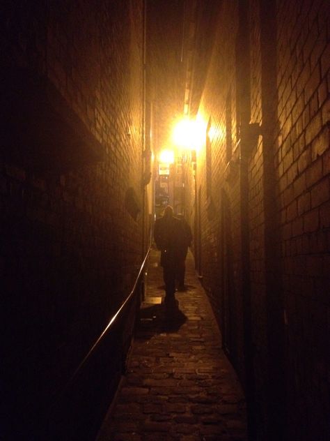 A dark alley. Narrow Street Aesthetic, Dark And Gritty Aesthetic, Haunting Aesthetic, After Hours Aesthetic, Narrow Alley, Dark Alleyway, Hoco Poses, Night Street Photography, Dark Alley