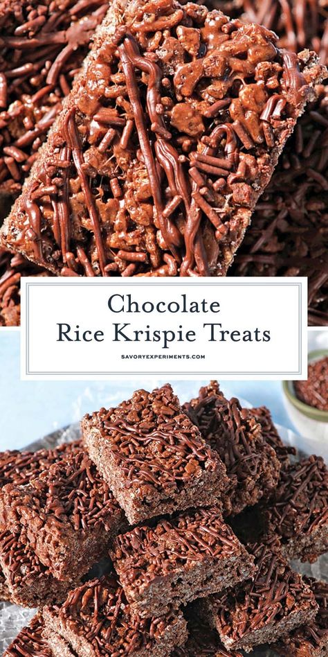 Chocolate Rice Krispie Treats are the best no bake dessert for any chocolate lover. Only 6 ingredients and less than 1 hour to make them! Rice Krispie Treats With Chocolate And Pretzels, Cocoa Krispie Treats Recipes, Oreo Rice Krispie Treats, Chocolate Rice Crispy Treats, Blondie Recipes, Homemade Crackers Recipe, Homemade Rice Krispies Treats, Chocolate Rice Krispies, Dessert Cravings