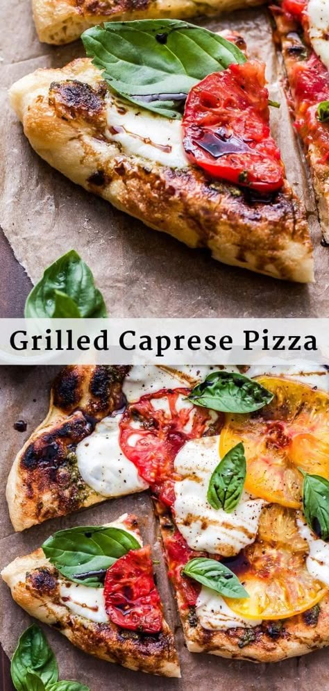 Basil Drizzle, Vegetarian Pesto, Vegetarian Grilling Recipes, Caprese Pizza, Pizza Vegetarian, Grilled Pizza Recipes, Vegetarian Grilling, Sommer Mad, Caprese Sandwich