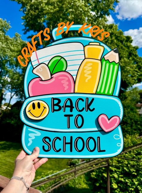 READY TO SHIP School Door Hanger, Teacher Sign, Back to School, Teacher Classroom, Classroom Theme, Homeschool, Teacher Gift, Teacher Door - Etsy Teacher Door Hangers, Teacher Doors, Teacher Signs, School Doors, Door Signs Diy, Painted Wood Signs, Hand Painted Signs, Hand Painted Wood, Wood Cutouts