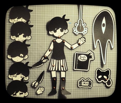 🖤 Unofficial OMORI Merch 🖤 🖤 Sample shown is a bit smaller than the actual size will be! Actual height is: 10.5 inches tall! 🖤 The Digital PDF comes with 4 pages: 1. An instructions page on how to assemble your Omori puppet with a visual image for the finished puppet 2. A page of Omori's main body organized in left and right parts 3-4. Two pages of extras such as props and 5 more heads! 🖤 I recommend printing on white cardstock paper. You'll need tiny paper brads to secure puppet parts and Paper Puppets, Paper Doll, Horror Game, Cartoon Art Styles, Cardstock Paper, Art Sketchbook, Left And Right, 2 A, Paper Dolls