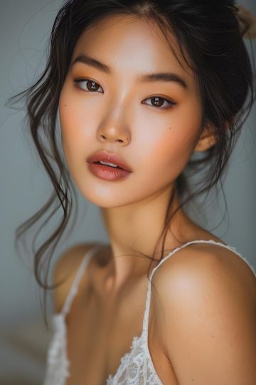 Beauty Face Women Portraits, Asian Woman Reference Face, Korean Woman Face, Makeup For Asian Women, Makeup For Asian, Model Portrait Photography, Asian Portrait, Makeup Asia, Asian Face