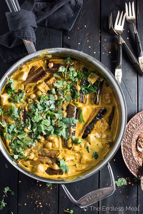 Chickpea, Tofu, and Eggplant Curry | The Endless Meal Tofu And Eggplant, Chickpea Tofu, Eggplant Recipes Healthy, Pasta Fusilli, Eggplant Curry, Vegan Protein Recipes, High Protein Vegan Recipes, Healthy Plant Based Recipes, Vegan Curry