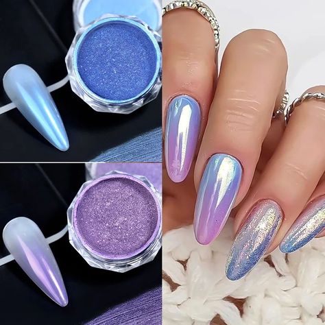 Smarter Shopping, Better Living! Aliexpress.com Mirror Effect Nails, Neon Mirror, Mirror Nails Powder, Gradient Nail Art, Colors Gradient, Sky Blue Nails, Pearl Nail Art, Aurora Nails, Chrome Nail Powder