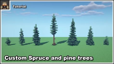 Custom Fantasy Trees Minecraft, Minecraft Pine Tree Design, Minecraft Custom Pine Tree, Minecraft Spruce Tree Design, Minecraft Trees Design Spruce, Custom Dark Oak Trees Minecraft, Minecraft Spruce Forest Builds, Minecraft Pine Tree, Minecraft Tree Tutorial