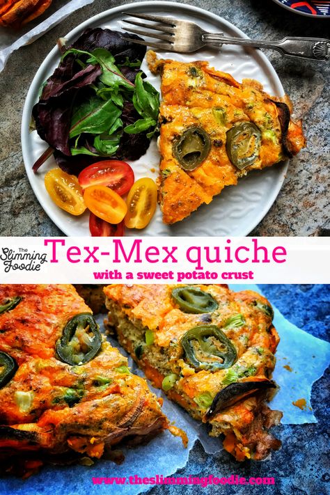 Healthy vegetarian Spicy Tex-Mex quiche with sweet potato crust, Slimming World friendly Tex Mex Quiche, Spicy Quiche, Quiche With Sweet Potato Crust, Quiche Easy, Sweet Potato Crust, Potato Crust, Potato Frittata, Easy Quiche, My Lovely Friend